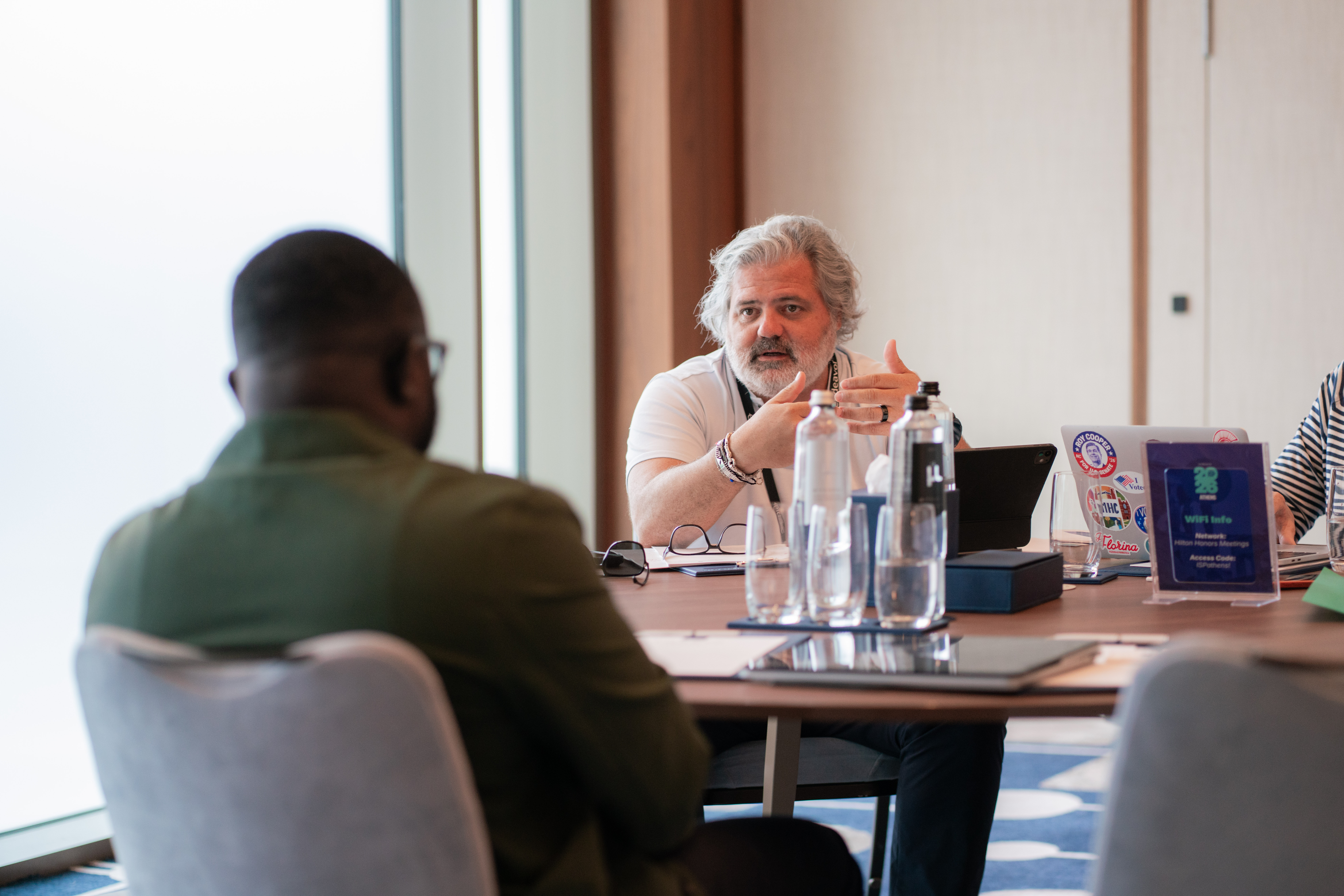 A panelist in conversation at the 108th International Selection Panel in Athens