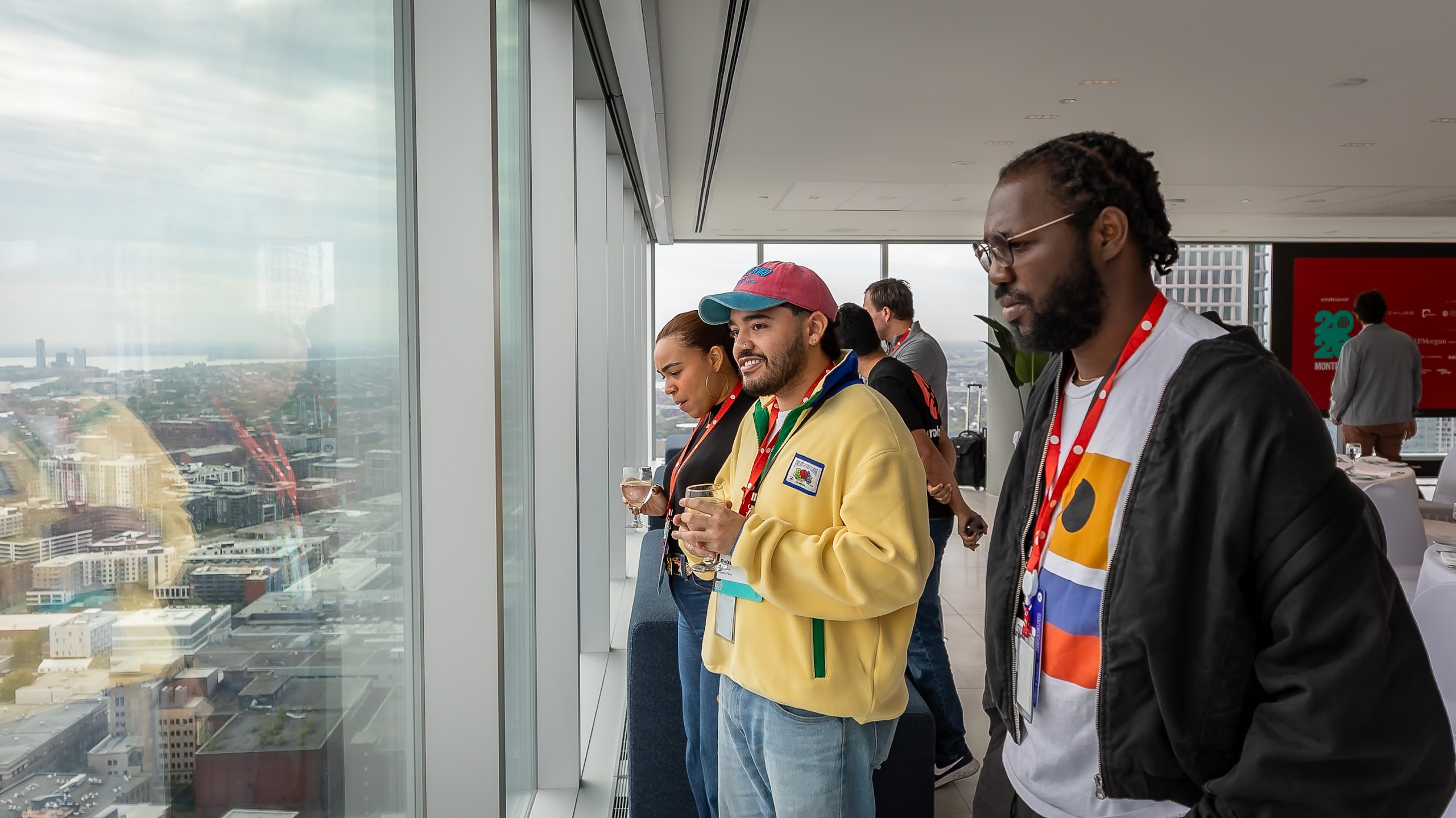 Participants looking out over the Montreal skyline during the International Selection Panel